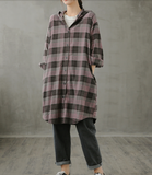 Plaid Women Casual Blouse Cotton Linen Shirts Tops DZA200961