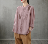 Plaid Women Casual Blouse Cotton Linen Shirts Tops DZA200963