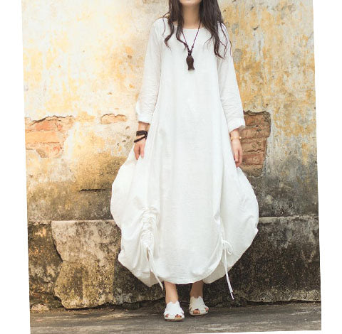 Loose Bud Style Drawstring Hem Linen Cotton Spring Women Dresses CH904 – SimpleLinenLife