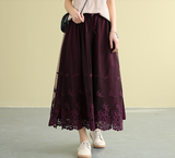 Casual polyester Cotton Cut out embroidery loose fitting Women's Skirts