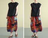 Printed Casual Cotton Linen loose fitting Women's Skirts DZA2007222