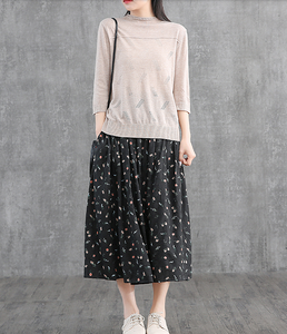 Floral Casual Cotton linen loose fitting Women's Skirts
