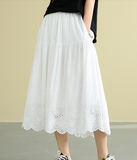 Casual Cotton Cut out embroidery loose fitting Women's Skirts
