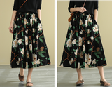 Patterned Casual Cotton Linen loose fitting Women's Skirts