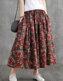 Patterned Casual Cotton Linen loose fitting Women's Skirts