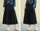 Casual Cotton Cut out embroidery loose fitting Women's Skirts