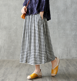 Plaid Casual Cotton linen loose fitting Women's Skirts 