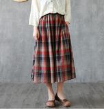 Plaid Casual Cotton linen loose fitting Women's Skirts