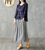 Plaid Casual Cotton linen loose fitting Women's Skirts 