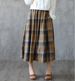 Plaid Casual Cotton linen loose fitting Women's Skirts