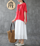 Lace Casual Cotton Linen  loose fitting Women's Skirts 