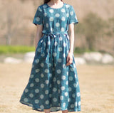 Floral-Print-100%-linen-women-Dresses-O-neck-summer-spring-women-dresses-waist-belt (13)