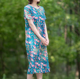 Floral-Print-100%-linen-women-Dresses-V-neck-summer-spring-women-dresses-waist-belt (6)