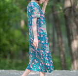 Floral-Print-100%-linen-women-Dresses-V-neck-summer-spring-women-dresses-waist-belt (6)