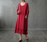 Long Sleeve Autumn Cotton Linen Women Dresses DZA208236