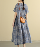 Floral  Summer Cotton Linen Spring Women loose and comfortable Dresses