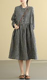 plaid  Summer  Linen Spring Women loose and comfortable Dresses