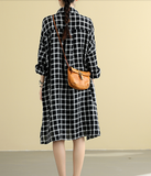 Plaid  Summer  Linen Spring Women loose and comfortable Dresses
