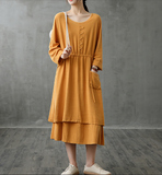 Long Sleeve Autumn Cotton Linen Women Dresses DZA208236