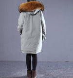 Large Fur Loose Plus size Side Pockets Hooded  Down Jacket Women Down Coats