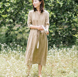Khaki-100%-linen-women-Dresses-summer-women-dresses