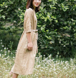 Khaki-100%-linen-women-Dresses-summer-women-dresses
