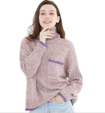 High Collar Short loose Style Women Tops Woolen Knit Sweater
