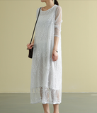 Lace embroidery Summer  Women loose Dresses