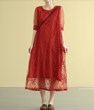 Lace embroidery Summer  Women loose Dresses