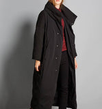 Black Large Collar Winter Loose Duck Down Jackets Hooded Warm Women Long Down Coat
