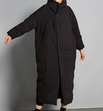 Black Large Collar Winter Loose Duck Down Jackets Hooded Warm Women Long Down Coat