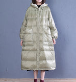 Large Pockets Puffer Coat A-line Casual Long Hooded Winter Women Down Jacket 53002