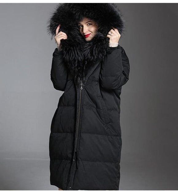 Large Fur Trim Puffer Long Women Down Coat Winter Loose 90% Duck Down Jackets 5122