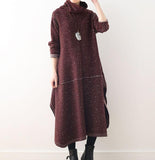 Retro High Collar Loose Cotton Knit Long Dresses Plus Size AMT962328
