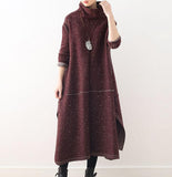 Retro High Collar Loose Cotton Knit Long Dresses Plus Size AMT962328
