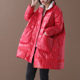 Loose large size stand collar large pocket zipper bright down jacket