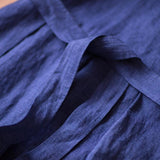 Navy-blue-100%-linen-women-Dresses-summer-spring-women-dresses-waist-belt