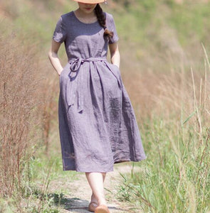 Purple-100%-linen-women-Dresses-summer-spring-women-dresses-waist-belt (3)