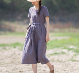 Purple-100%-linen-women-Dresses-summer-spring-women-dresses-waist-belt (3)