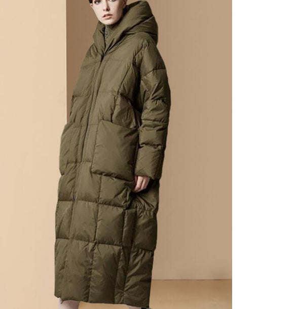 Loose Style Winter Duck Down Jacket, Hooded Down Jacket Women Plus Size