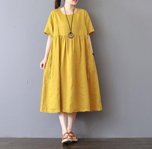 Loose Style Cotton Linen Dresses Women Long Dresses Short Sleeve SimpleLinenLife Loose Style Cotton Linen Dresses Women Long Dresses Short Sleeve SimpleLinenLife