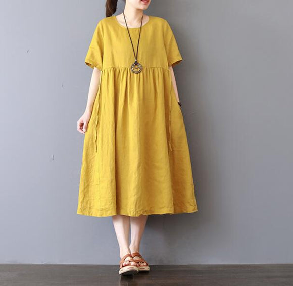 Loose Style Cotton Linen Dresses Women Long Dresses Short Sleeve SimpleLinenLife Loose Style Cotton Linen Dresses Women Long Dresses Short Sleeve SimpleLinenLife