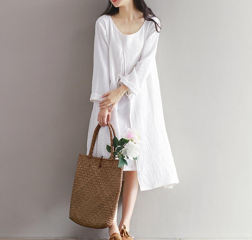 Wrinkled Cotton Linen Women Dress Women Long Dresses Long Sleeve SimpleLinenLife Wrinkled Cotton Linen Women Dress Women Long Dresses Long Sleeve SimpleLinenLife