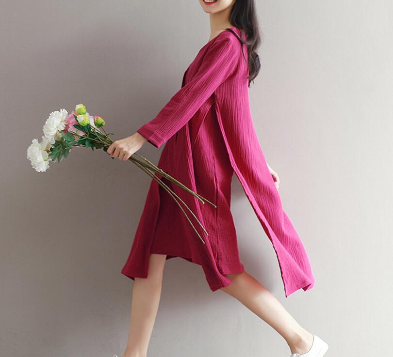 Wrinkled Cotton Linen Women Dress Women Long Dresses Long Sleeve   SimpleLinenLife