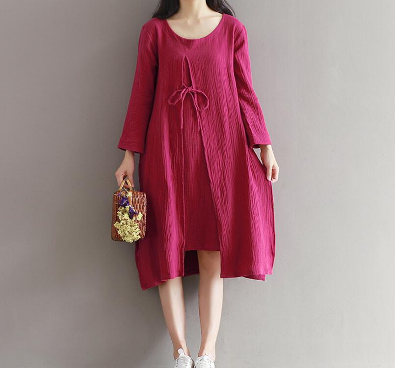 Wrinkled Cotton Linen Women Dress Women Long Dresses Long Sleeve   SimpleLinenLife