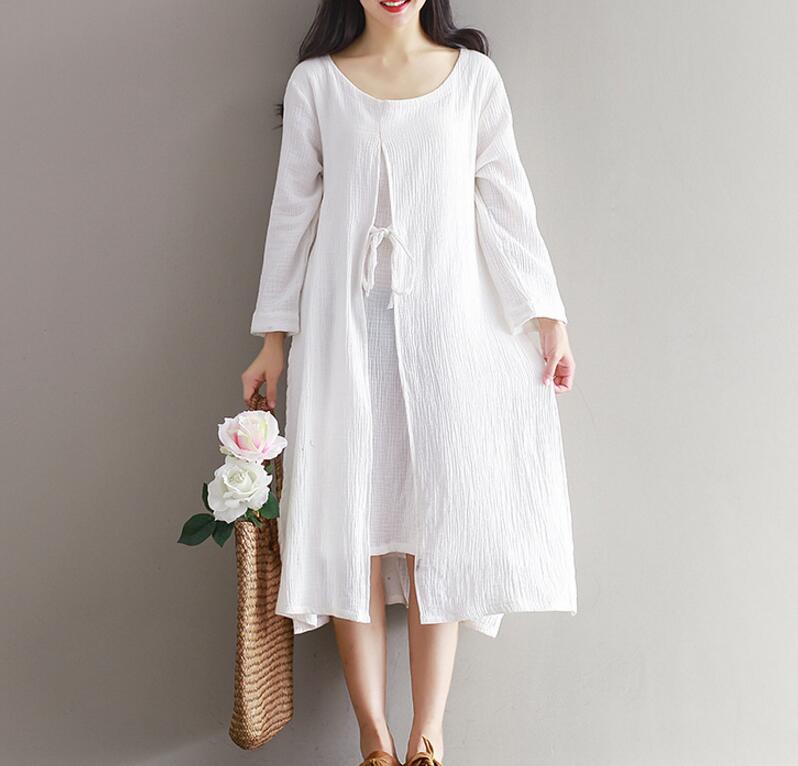 Wrinkled Cotton Linen Women Dress Women Long Dresses Long Sleeve   SimpleLinenLife