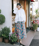 print flower women linen skirts