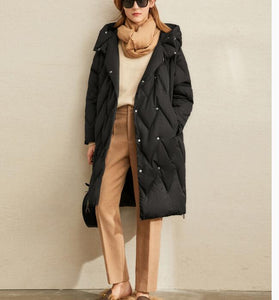 Hooded Side Pockets Puffer Women Coat Waterproof Winter Down Jacket 33221