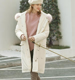 White Long Fur Trim Women Winter Loose Plus size Side Pockets Down Jacket Women Down Coats Any Size