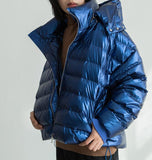 Short Hoodie Shiny Side Pockets 90% Duck Down Jacket Winter Down Coat
